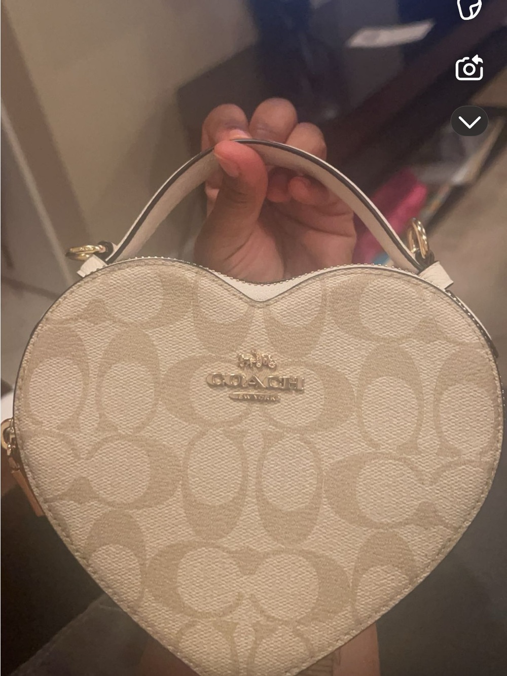 Coach Heart-Shaped Signature Canvas Mini Bag in Cream